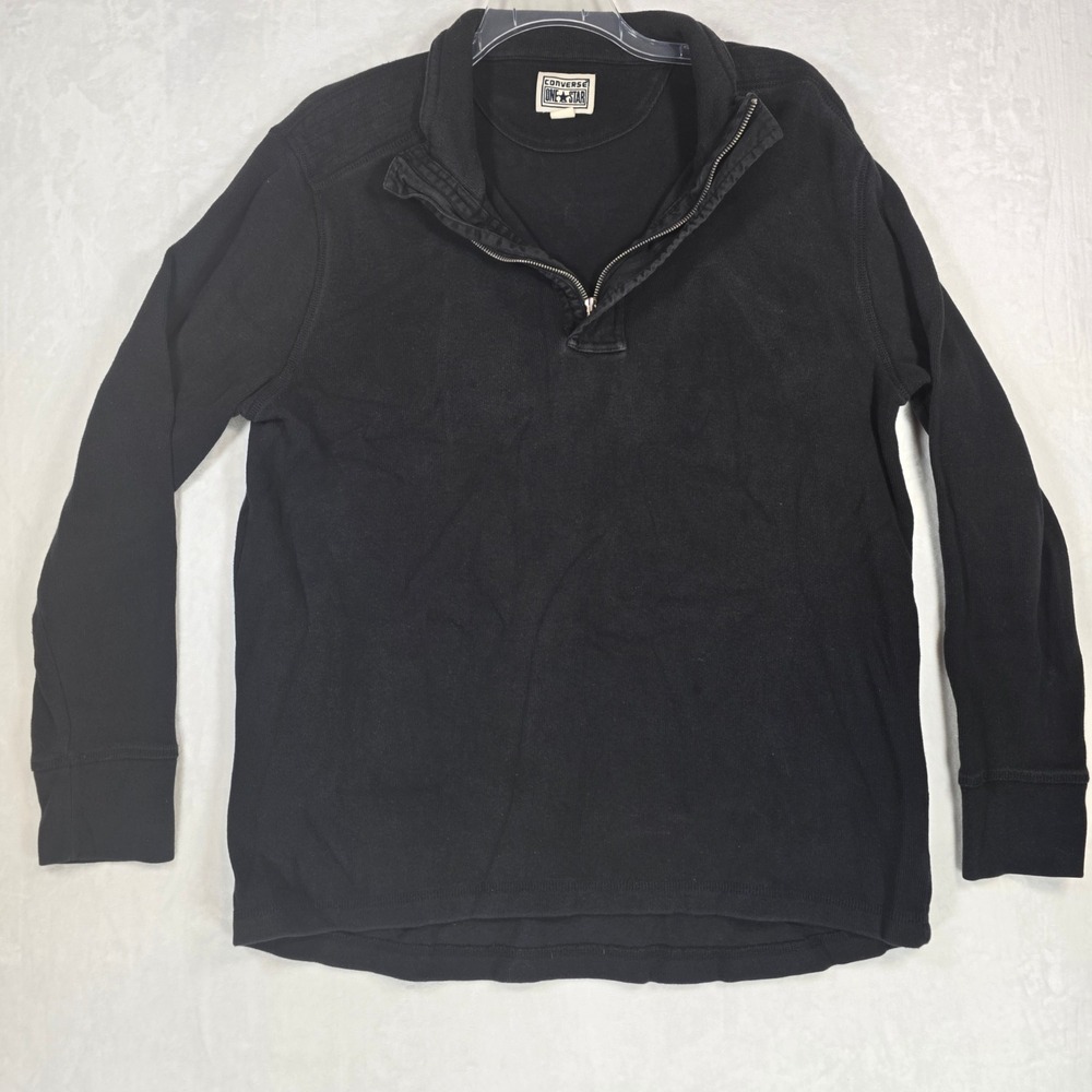 Converse One Star Mens XL Black Quarter Zip Thermal Waffle Knit Pullover Shirt